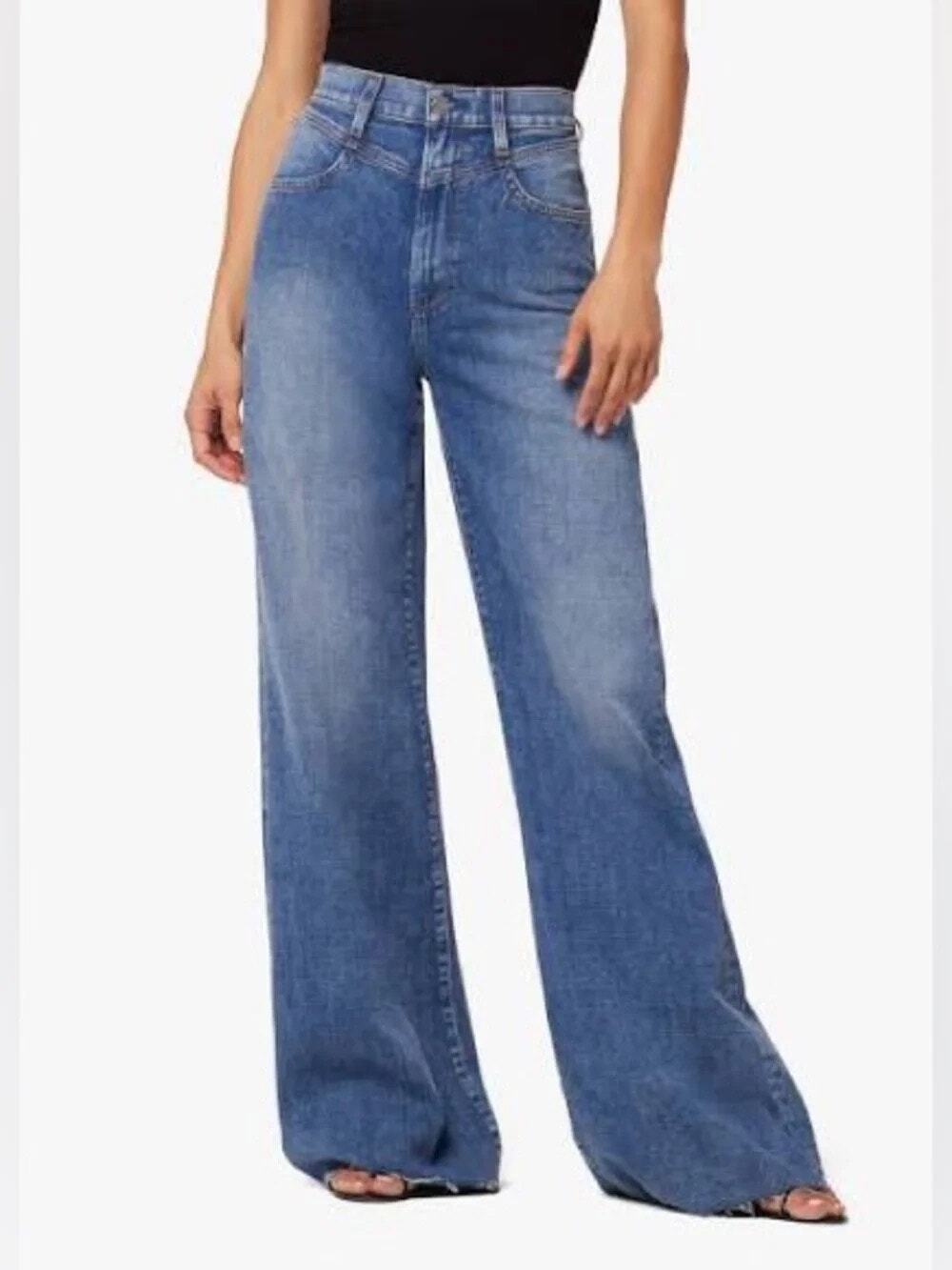 Joe's Jeans The Goldie Don't Stress High Rise Wide Leg Jeans in Mid Wash Size 27